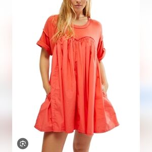 Free People Catalina Mini Dress Radiant Watermelon Womens Medium Oversized Boho